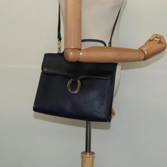 Christian Dior Trotter Canvas Hand Bag PVC 2way Navy Gold Auth - Picture 1 of 16